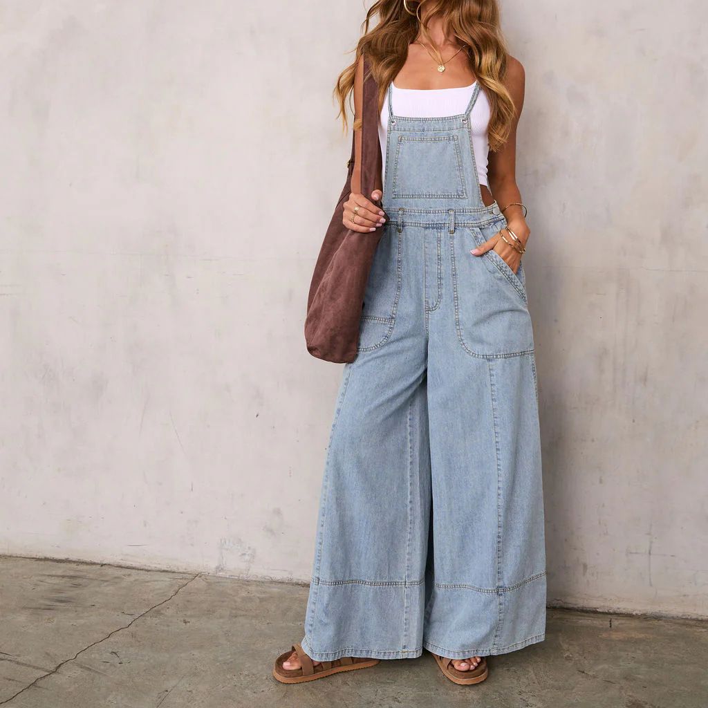 Women's Unique Street Style Wide Leg Denim Overalls Ins Fashion With Pockets Cotton Casual_ecoleips.com