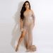 Women's Clothing Sexy Hot Diamond Wrapped Chest See Through Side Opening Slim Fit Floor Length Dress Nightclub_ecoleips.com