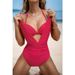Elegant Navy Blue One Piece Swimsuit With Halter Mesh Cutout Ruched Design Modest Swimwear For Beach Pool Vacation_ecoleips.com