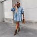 2025 Cross-Border European And American Foreign Trade Russian Women's New Spring Summer Shirt Button Denim Long Sleeve_ecoleips.com