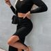 Women's Clothing Ribbed Knit Long-Sleeve T-Shirt & High-Slit Bodycon Skirt Set – Streetwear Essentials (S-L, Black/Blue/Tan)_ecoleips.com