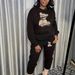 Women's Fleece Lined Sweatshirt Set American Style Two Piece Set Crew Neck Casual Printed Sweatshirt_ecoleips.com