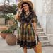2025 Women's Spring Summer Casual Bohemian Style Long High Waist Loose Printed V-neck Dress_ecoleips.com