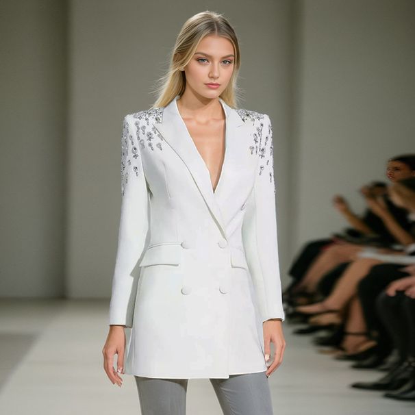 Women's Clothing Heavy Duty Suit Jacket Spring Rhinestone Stitching Design Loose Fitting Long Sleeved Small Suit_ecoleips.com