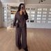 Women's Clothing Women's Fashion Casual Suit Flower Tie Cardigan High Waist Wide Leg Trousers Two Piece Suit For Women_ecoleips.com