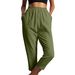Suitable For All Seasons Summer Cotton Linen Solid Color Elastic Waist Side Pocket Design Casual Women's Capri Pants_ecoleips.com