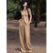 Summer European Fashion Chic Style Handsome Suit Vest + Wide-Leg Pants Linen For Women Two-Piece Set_ecoleips.com