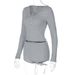 Women's Sexy Low Cut V-Neck Long Sleeve Top And Sporty Shorts Two Piece Set American Style Tight Fitting_ecoleips.com