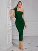 Elegant Strapless Bow Single Shoulder Evening Dress For Women, Formal Party Gown With High Waist, Mid-Length Flowy Skirt, Perfect For Banquet_ecoleips.com