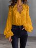 Women's Lace Patchwork Puff Sleeve Pleated Shirt American Style Clothing Top_ecoleips.com