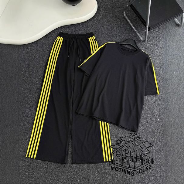 Women's Streetwear Set Summer Loose Fit Fashionable Short Sleeved Top And Pants Casual Two Piece Running Set_ecoleips.com