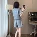 Women's Chinese Style Casual Sports Suit Short Sleeved Two Piece Set Gray Fashionable Summer 2024_ecoleips.com