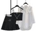 Women's Clothing Summer New Fat Mm High End Temperament Versatile Shirt Suspenders Pleated Skirt Three Piece Set_ecoleips.com