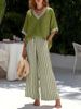 Women's Clothing Women's Casual Striped Two Piece Set V Neck Comfortable Loose Fashion For Formal & Casual For Women_ecoleips.com