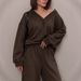 Women's Long-Sleeved Casual V-Neck Solid-Color Hoodie Top With Wide-Leg Pants, Two-Piece Set_ecoleips.com