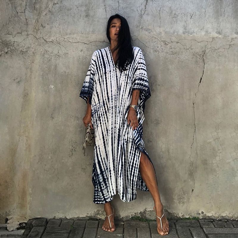 Tie-Dye Rayon Beach Cover-Up – Oversized Kimono Robe With Striped & Ombre Designs (30 Colors, One Size) – Breezy Swimwear Wrap_ecoleips.com