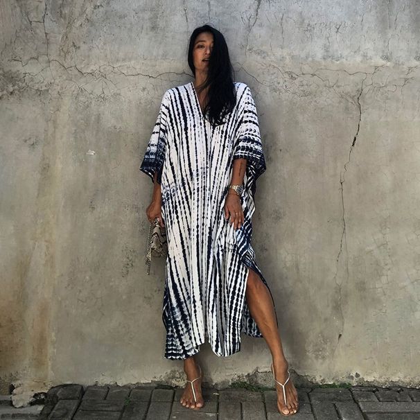 Tie-Dye Rayon Beach Cover-Up – Oversized Kimono Robe With Striped & Ombre Designs (30 Colors, One Size) – Breezy Swimwear Wrap_ecoleips.com