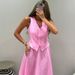 French Elegant Cotton Linen A-Line Lo Skirt For Women Summer Ins Little Pink Two-Piece Set Women's_ecoleips.com
