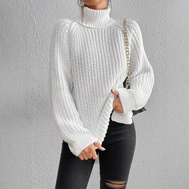K New High Collar Knitted Shirt Medium To Long With Raglan Sleeves, High Collar With Fork, Soft And Comfortable For Women's Wear_ecoleips.com