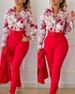 Women's Clothing Casual Suit Printed Stand Collar Long Sleeved Shirt Top And Trousers Two Piece Set_ecoleips.com