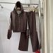 Women's Style Sports Casual Patchwork Striped Two-Piece Set With Zip Up Top Elastic Waist Wide Leg Pants_ecoleips.com