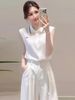 French-Style Vintage White Off-The-Shoulder Top With A Super Stylish Design, Summer Striped Polo Collar Sleeveless Shirt_ecoleips.com