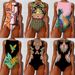 Women's Clothing abstract pattern printed swimsuit female INS style backless sexy _ecoleips.com