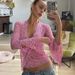 Women's Sexy Deep V Neck Slim Fit Short Lace Top Long Sleeved Versatile Hottie Style For Casual Wear_ecoleips.com
