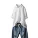 Women's Clothing Women's Casual Cotton Linen Short Sleeve Shirt Single Breasted Ruffle Design Style Clothing Top_ecoleips.com