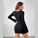 Voya Women's Customizable With Embroidery Printing, Spring/Autumn New European And American Fashion Women's Square-neck Ribbed_ecoleips.com