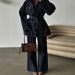 Women's Clothing Retro Indigo Blue Denim Jacket With Waist Cinching Belt Loose Long Sleeve Casual Fashion For Spring_ecoleips.com