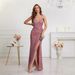 Women's Clothing Sequined Slim Fit Ball Gown Long Spaghetti Strap Party Dress Evening Dress_ecoleips.com