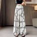 Suitable For All Seasons Vintage Loose Cotton Linen Print Wide-Leg For Women Summer Fashion Thin Lazy Casual Floor-Length Pants_ecoleips.com