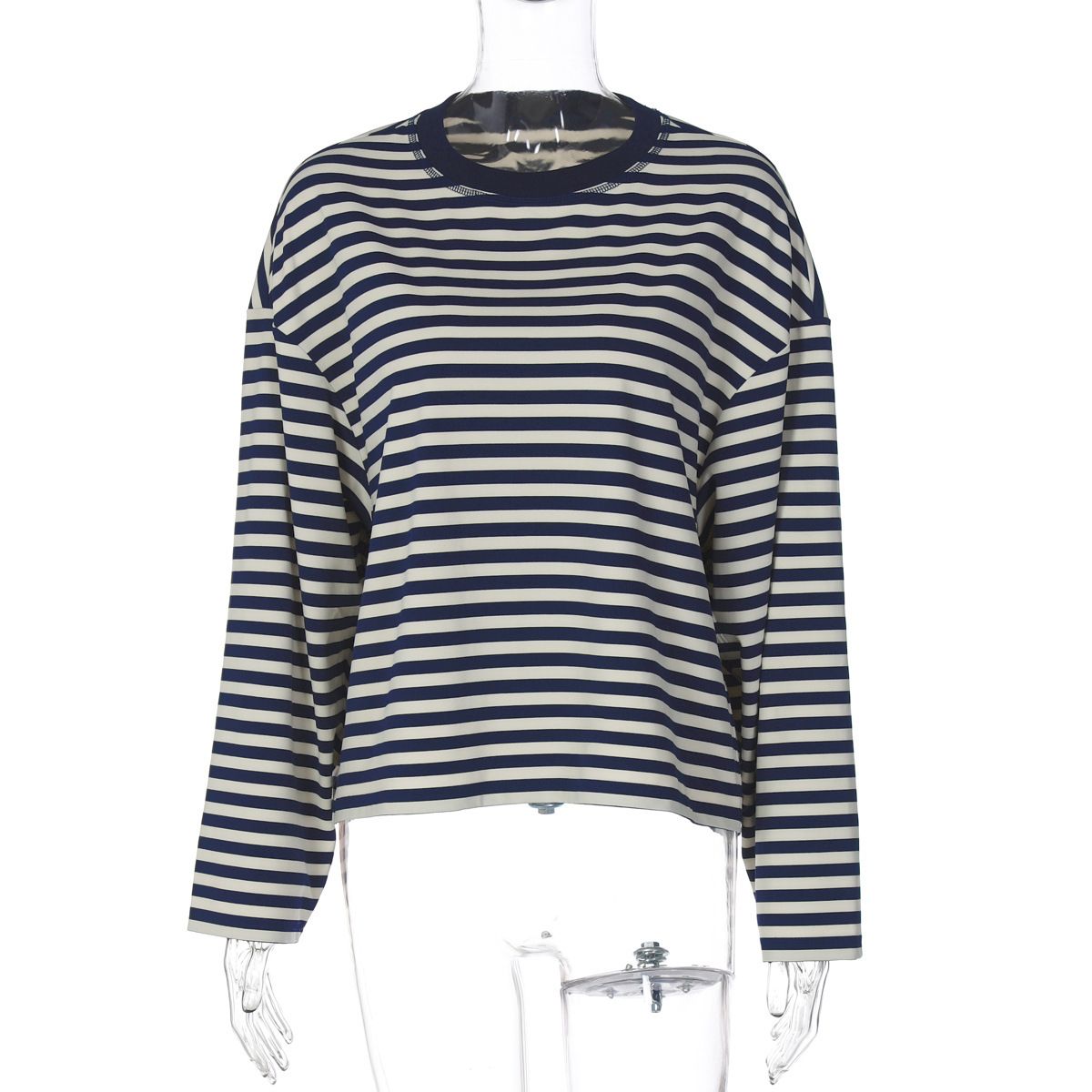 French-style Hot-selling Women's Clothing 2026 Spring New Fashion Striped Loose Color-blocking Round-neck Long-sleeve_ecoleips.com