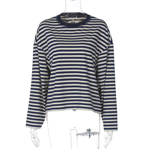 French-style Hot-selling Women's Clothing 2026 Spring New Fashion Striped Loose Color-blocking Round-neck Long-sleeve_ecoleips.com