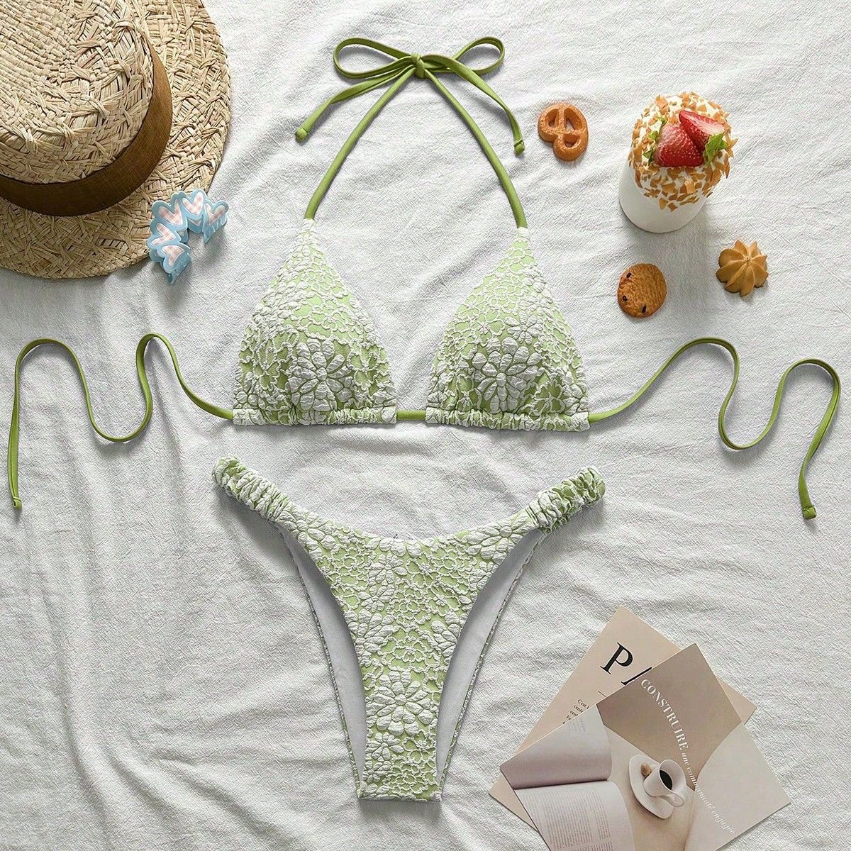 Sexy Floral Print Bikini Swimwear European And American Style Two Piece Swimsuit Tie Up Ins Fresh Cute 2025 Foreign Trade_ecoleips.com