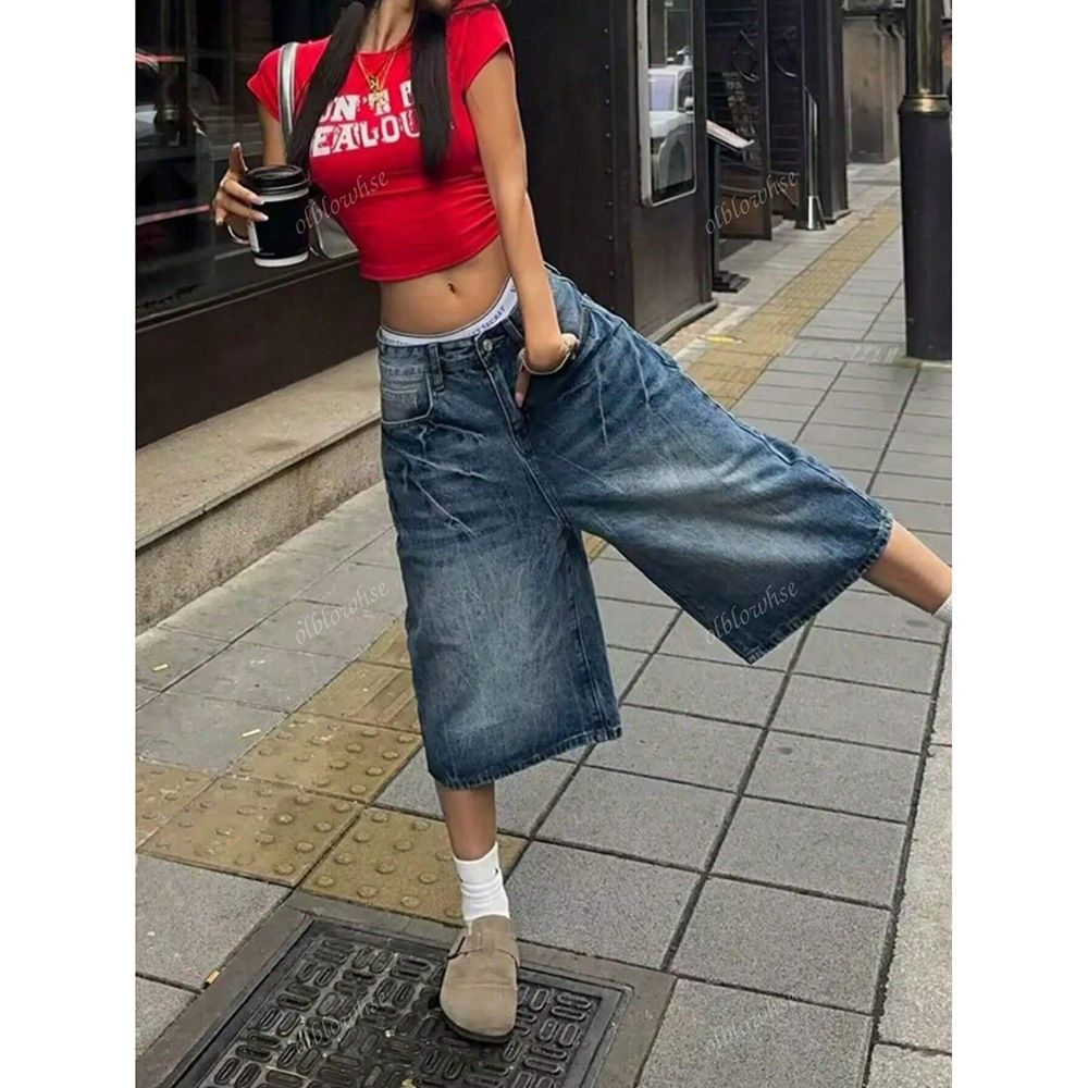 Vintage Washed Capri Jeans For Women – Summer Retro American Style Loose Fit Stretchy Denim (Black/Blue, S-3XL, Slimming & Versatile)_ecoleips.com