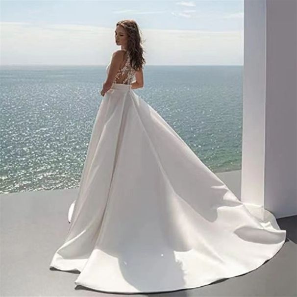 Wedding Dress With Long Train New Bride White Atmospheric Palace Style Wedding Dress Wedding Dress_ecoleips.com