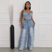 Fashion Suspender Tube Top Denim Top Pocket Straight Workwear Women's Jeans Suit_ecoleips.com