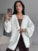 Oversized Alpaca-Style Cardigan Coat Longline Knit Duster With Lantern Sleeves ( Warm Winter Layering Essential In White/Charcoal)_ecoleips.com