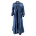 Women's Clothing New Muslim Ladies Solid Color Cardigan Fashionable And Elegant Denim Dress_ecoleips.com