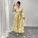 Women's Clothing Plus Size Clothes Elegant V-Neck Floral Tie-Waist Dress – Audrey Hepburn Inspired Long Sleeve Retro Dress_ecoleips.com