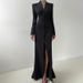 V-neck Long-sleeved Temperament High-waisted Split-ended Dress Women's Party Dress_ecoleips.com