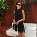 European And American Style 2024 Summer New Women's Fashion Sexy Sleeveless Tassel Hollow Slim Elegant Patchwork Dress_ecoleips.com