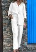 Women's Clothing Summer 2 Piece Set Large Size Cotton And Linen Shirt Set High Waist Loose Pocket_ecoleips.com