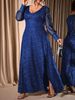 Elegant Mesh & Glitter Party Dress V-Neck Long Sleeve A-Line Gown, Shimmer Evening Dress For Ball, Prom, And Special Occasions (S-XL)_ecoleips.com