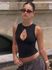 Hugcitar Women Fashion O Neck Solid Hollow Out Sexy Crop Tank Top Spring Summer Casual Clothes Streetwear Beach Holiday Club_ecoleips.com