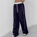AC792 Cross-Border Color-Block Sports Loose Straight-Leg Versatile Wide-Leg Trendy Women's Casual Pants_ecoleips.com