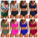 Women's Clothing Solid Color Backless Pleated Gathered Two Piece Swimsuit Sexy Tight Fit Bikini Polyester_ecoleips.com