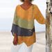 Women's Retro Distressed Marble V Neck T-Shirt European American Style 3/4 Sleeve Loose Top for Autumn 2024_ecoleips.com